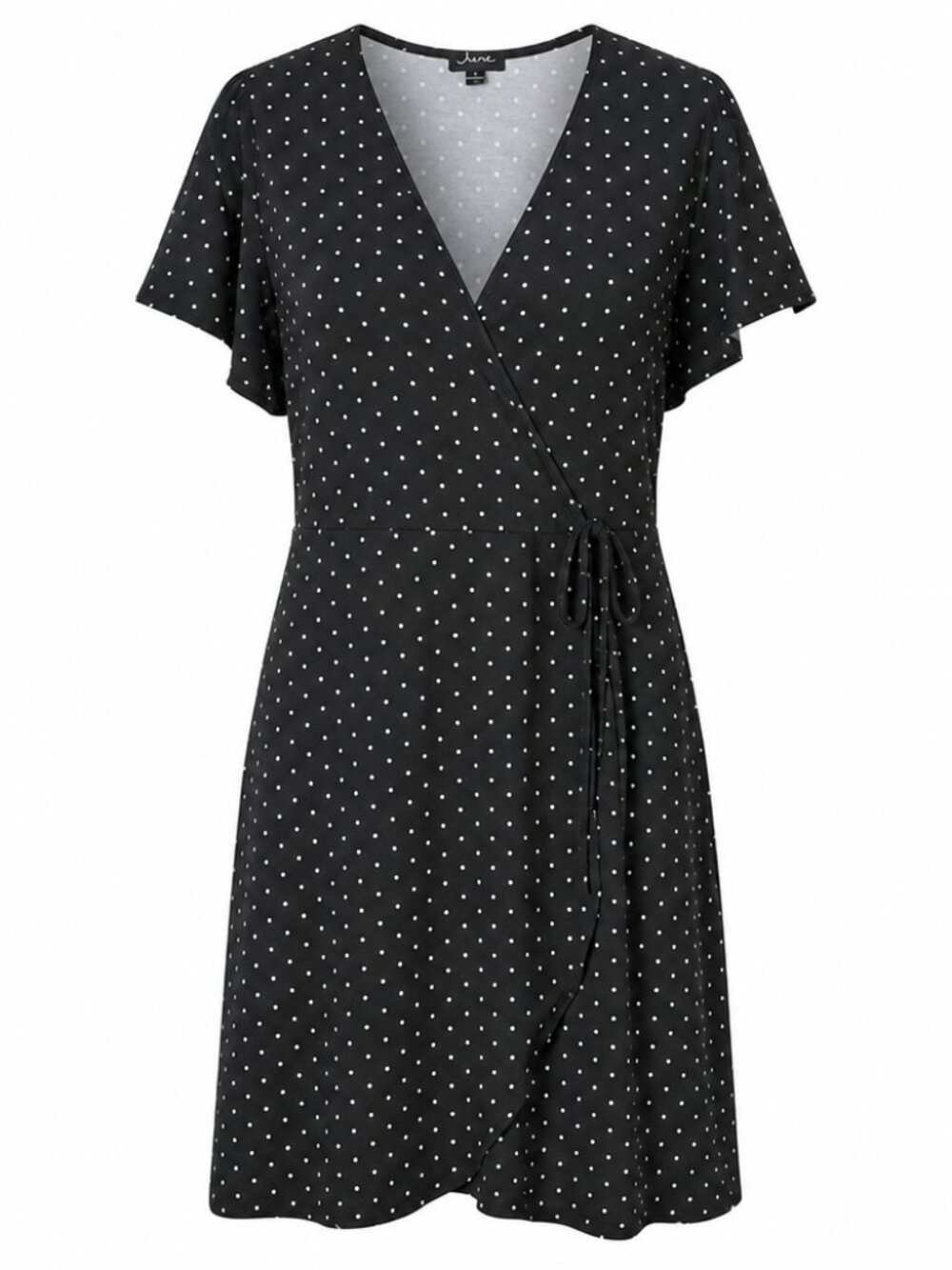 Justify Girly Casual Black and White Polka Dot Faux Wrap Short Sleeve Dress 2X